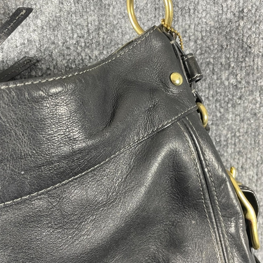VTG Coach Purse Hobo Black Zoe Leather Cross Body Bag Brass Heavy Charm Tag Y2K - Picture 11 of 16